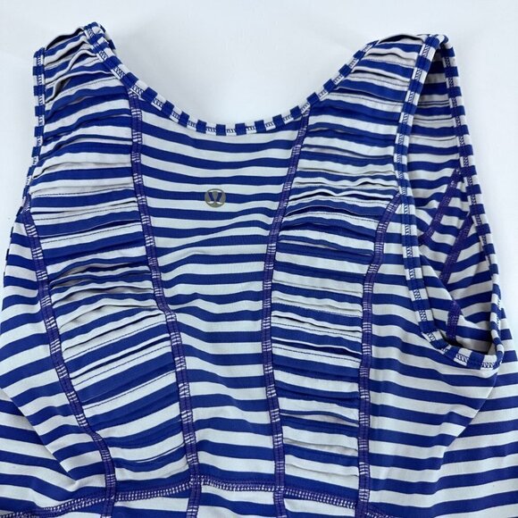 Lululemon Run Stay on Course Striped Blue White Ruched Tank Top Size 4 - Picture 6 of 11